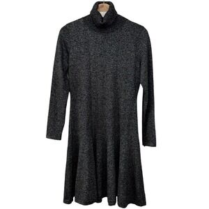 New Calvin Klein Black Turtleneck Knit Sweater Dress Metallic Long Sleeve A-Line